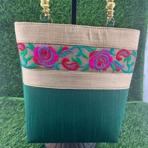 Sunbeams Vintage Inspired Emerald Green Embroidered Boutique Handbag